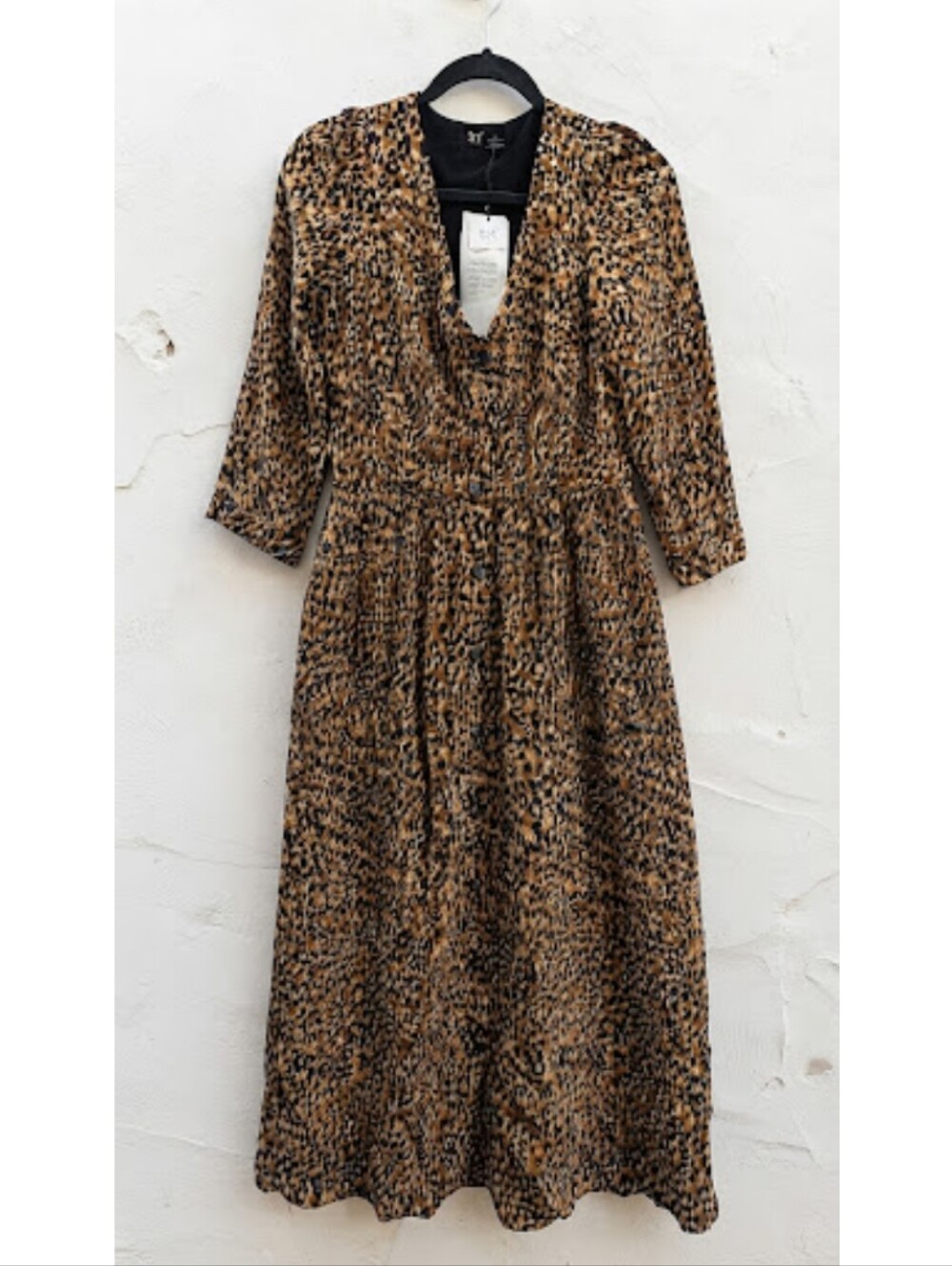 ZARA TRF JOIN LIFE Leopard Animal Print Midi Dress 3/4 Sleeves Button Down XS